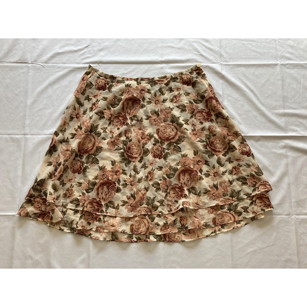 Vtg Express Skirt Women M Rose Floral Chiffon Aline Layered Lined Hong Kong NWOT
